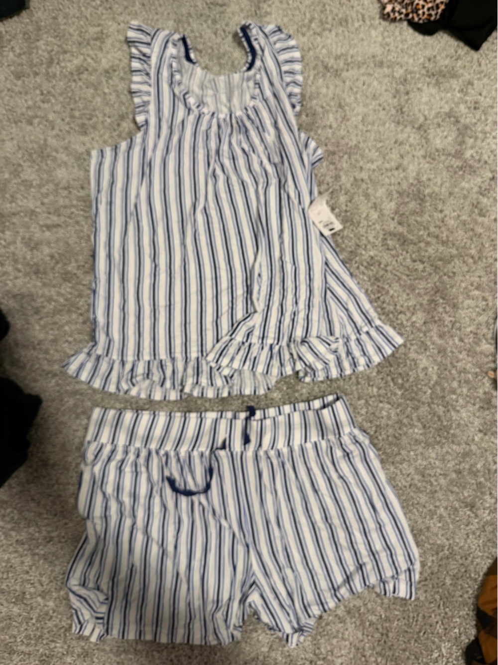 croft & barrow Blue and White Striped Ruffle Short Pajama Set